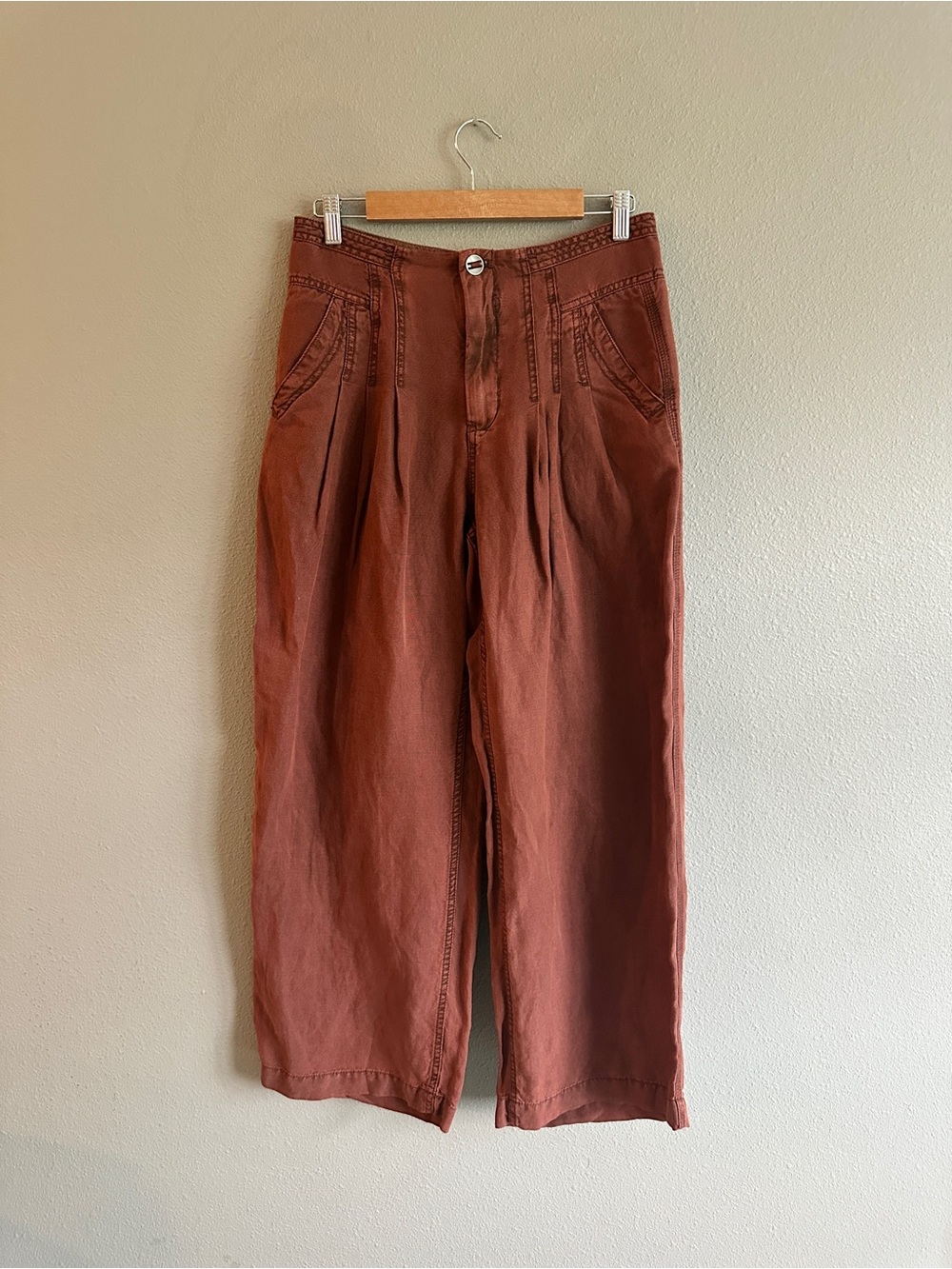 Free People Rust Pleated Wide Leg relaxed Pants 6